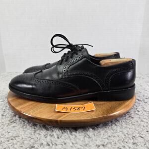 Martin Dingman Black Leather Wingtip Medallion Brogue Oxford Dress Shoe Men 10.5